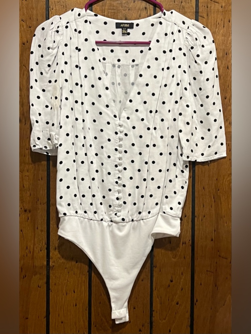 AFRM White One-Piece Bodysuit with Black Polka Dots size S/P